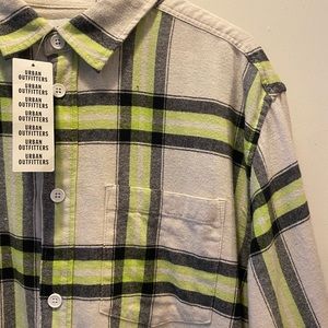 NWT Urban Outfitters lime green and white plaid flannel button down shirt $49